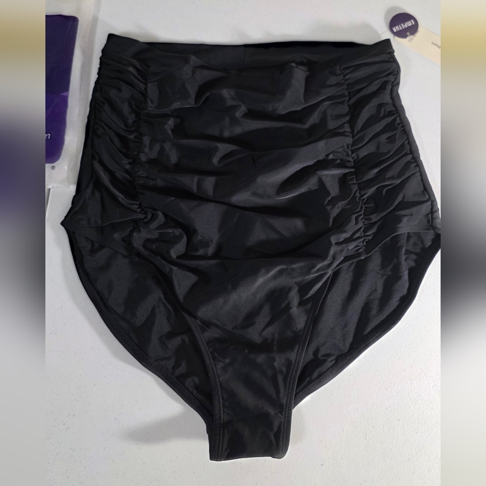 Empetua X Shapermint high-waist NWT tummy control Ruched Bikini Bottom Black 4X